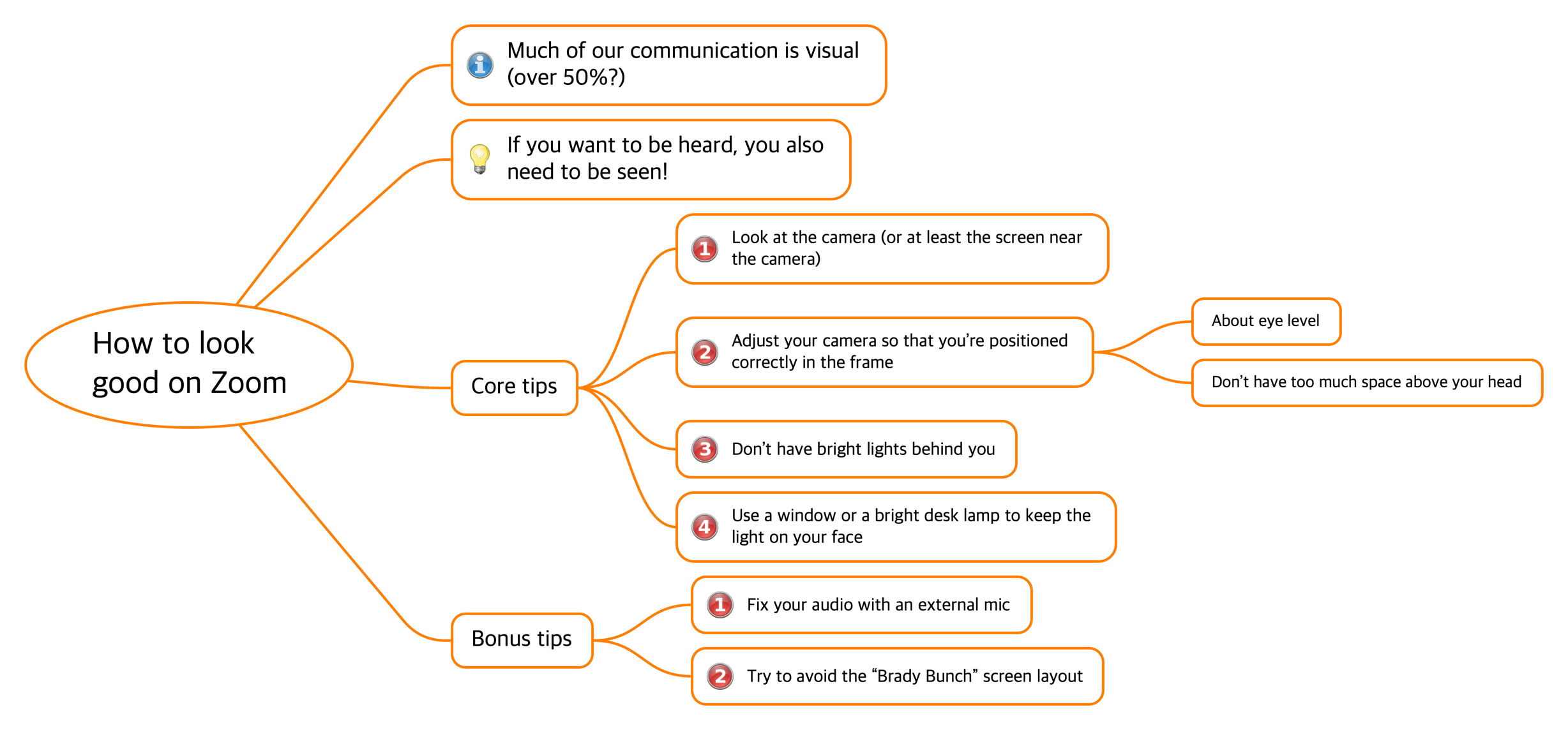 Mind map of "How to look good on Zoom"